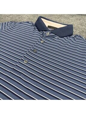 Greyson Polo Shirt Mens Medium Blue White Striped 4 Button Up Performance Golf